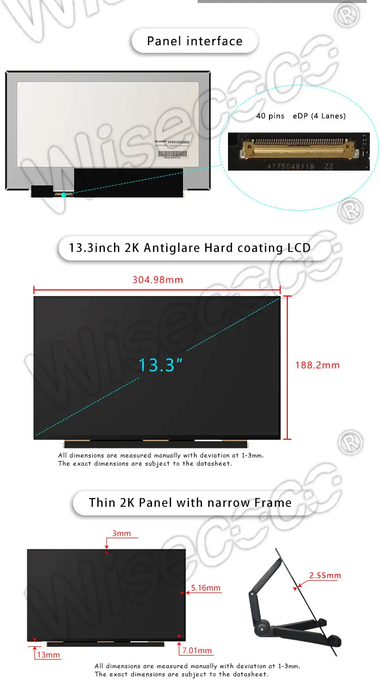 13.3 Inch 2560*1440 2K Slim IPS LCD Panel Display 