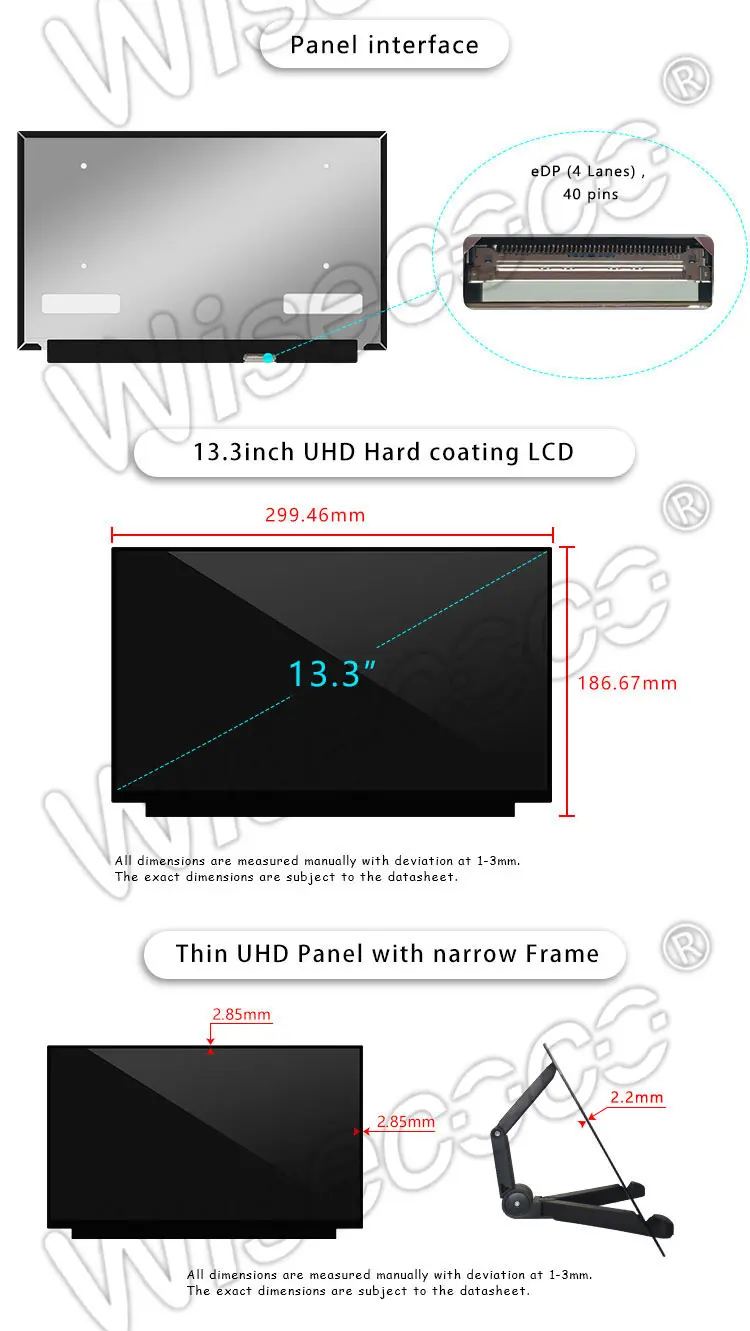 13.3 Inch 4K UHD Hard Coating LCD Display 3840x2160 EDP Interface IPS TFT LCD Module Screen