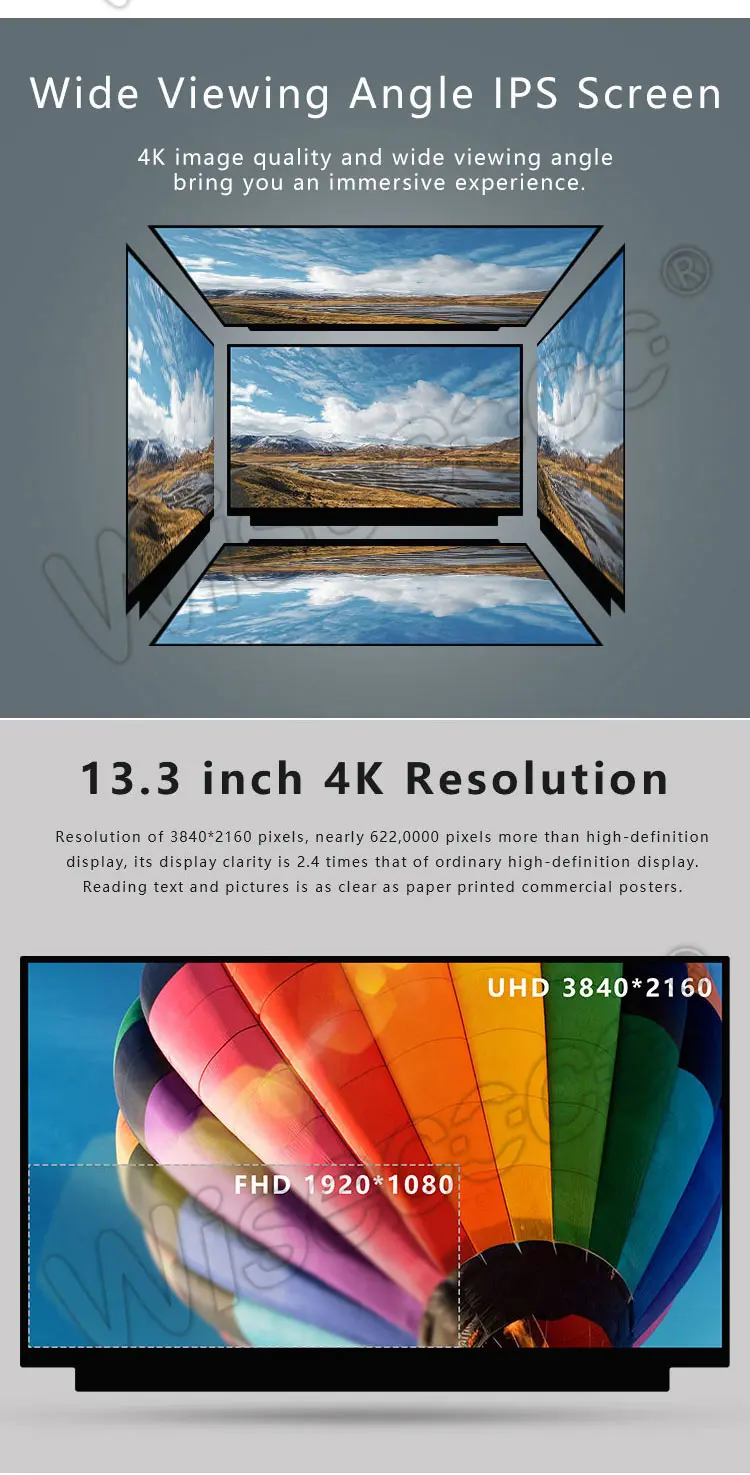 13.3 Inch 4K UHD Hard Coating LCD Display 3840x2160 EDP Interface IPS TFT LCD Module Screen