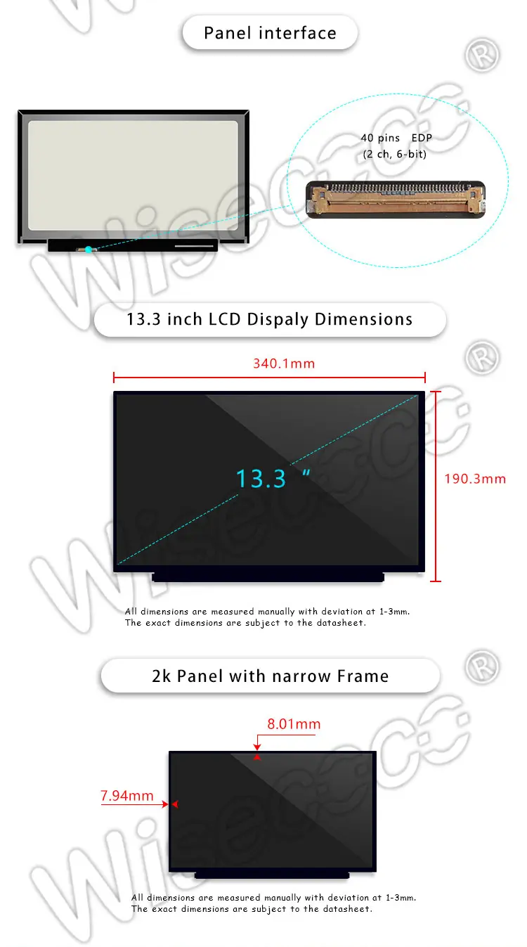 13.3 Inch 2560x1440 2K Resolution LCD Panel EDP 40 Pins Interface IPS LCD Display for Laptop