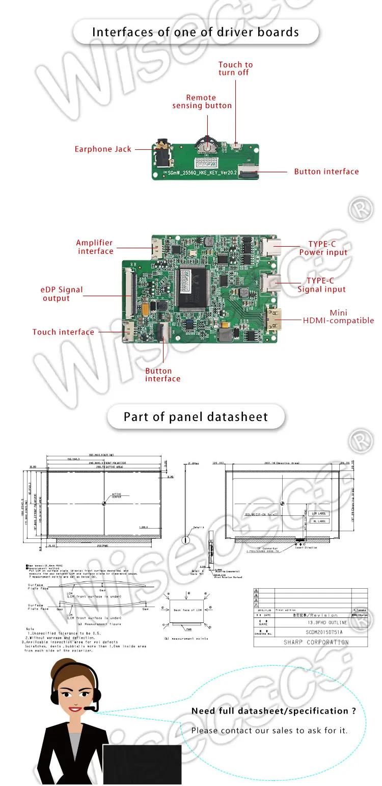13.3 Inch 1920x1080 60Hz Full HD IPS TFT LCD Screen