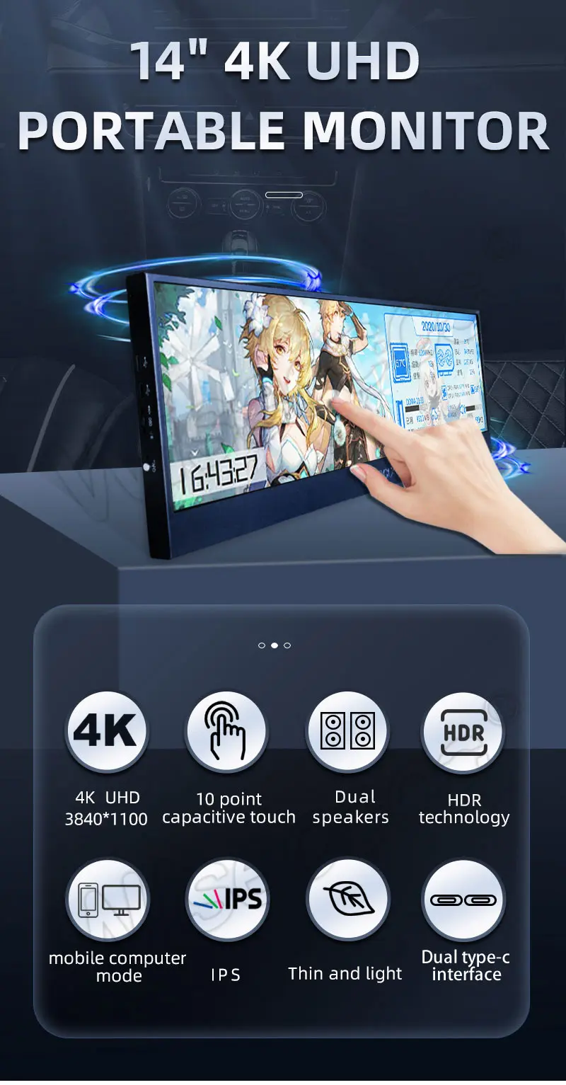 14" 4K UHD Portable Touch Monitor