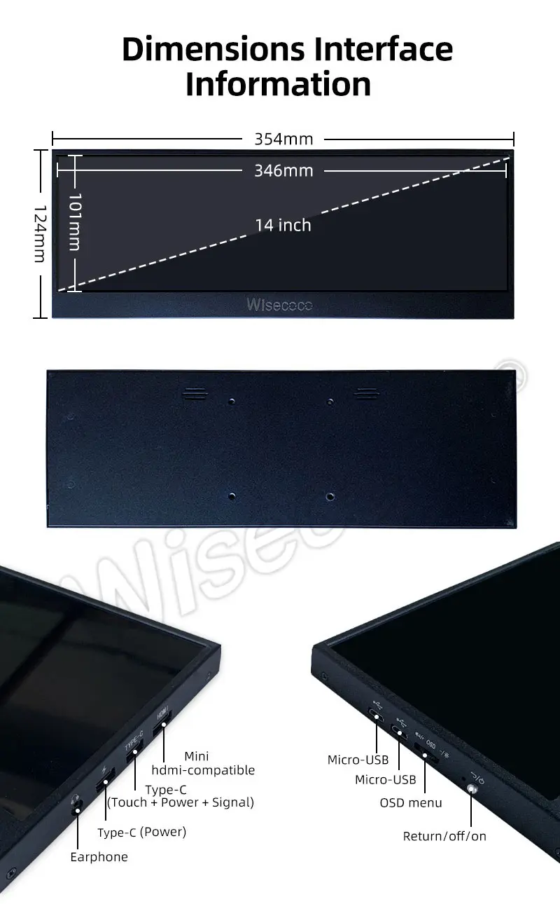 14" 4K UHD Portable Touch Monitor size