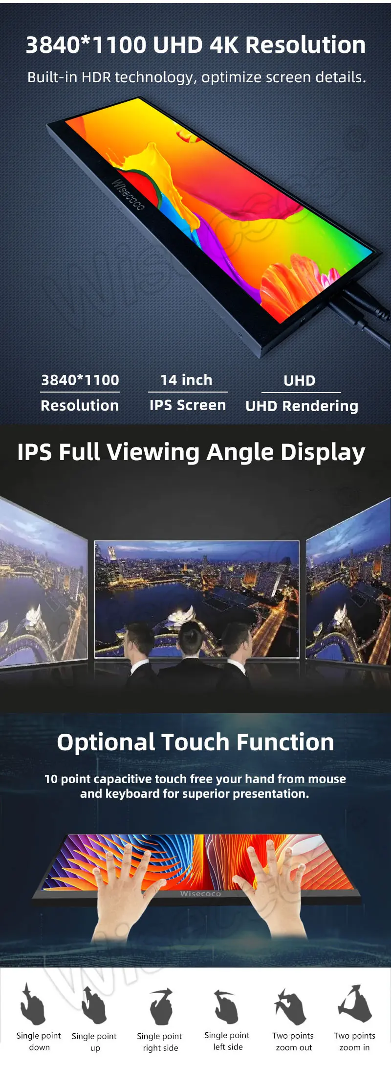 14" 4K UHD Portable Touch Monitor