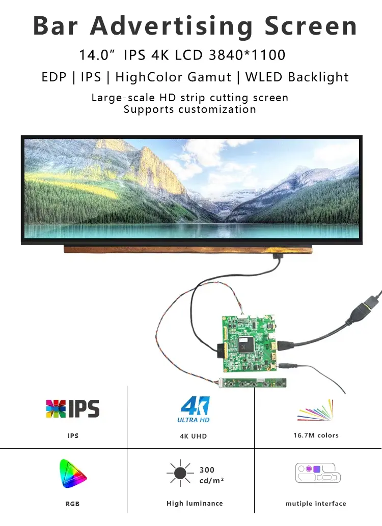 14 Inch 3840x1100 4K High Resolution Stretched Bar Type LCD Display Panel