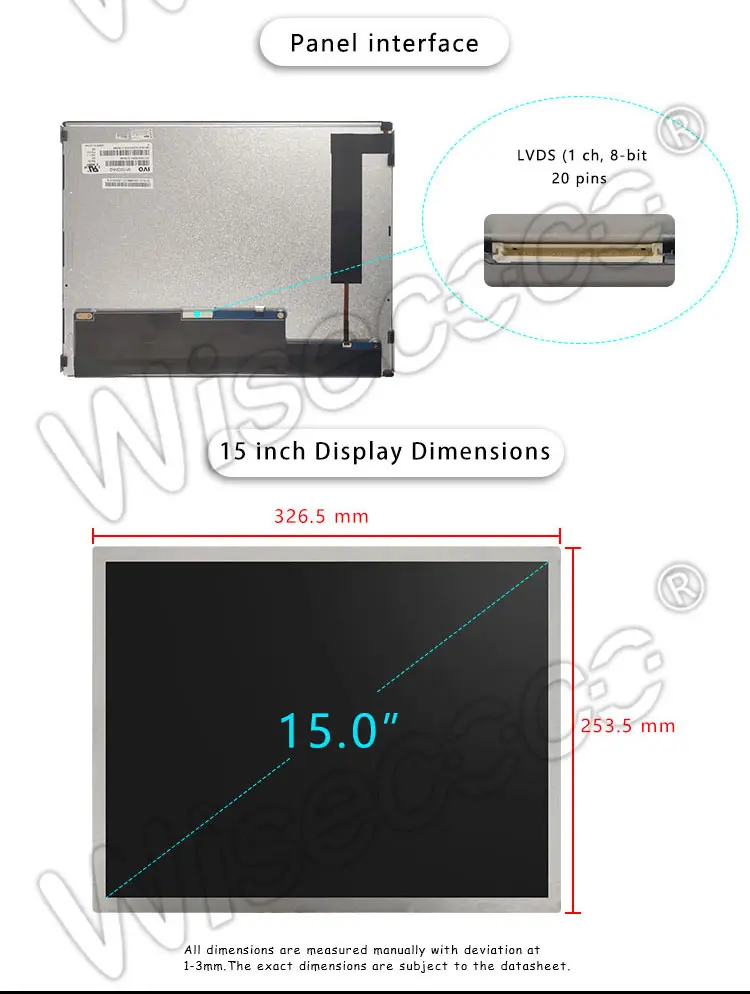 15 Inch TFT LCD Display 1024×768 LVDS WLED Backlight Wide Temperature Display