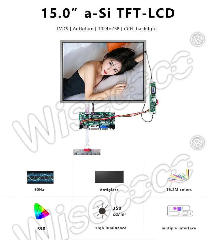 15 Inch TFT LCD Panel 1024x768 Resolution LVDS Interface LCD Display Modules