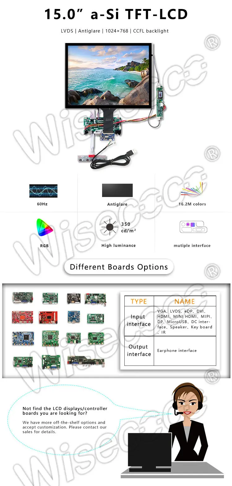 15 Inch 1024x768 Resolution Touch Screen TFT LCD Module Display