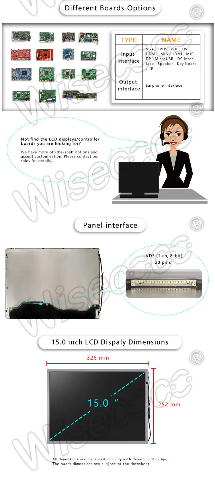 15 Inch TFT LCD Panel 1024x768 Resolution LVDS Interface LCD Display Modules