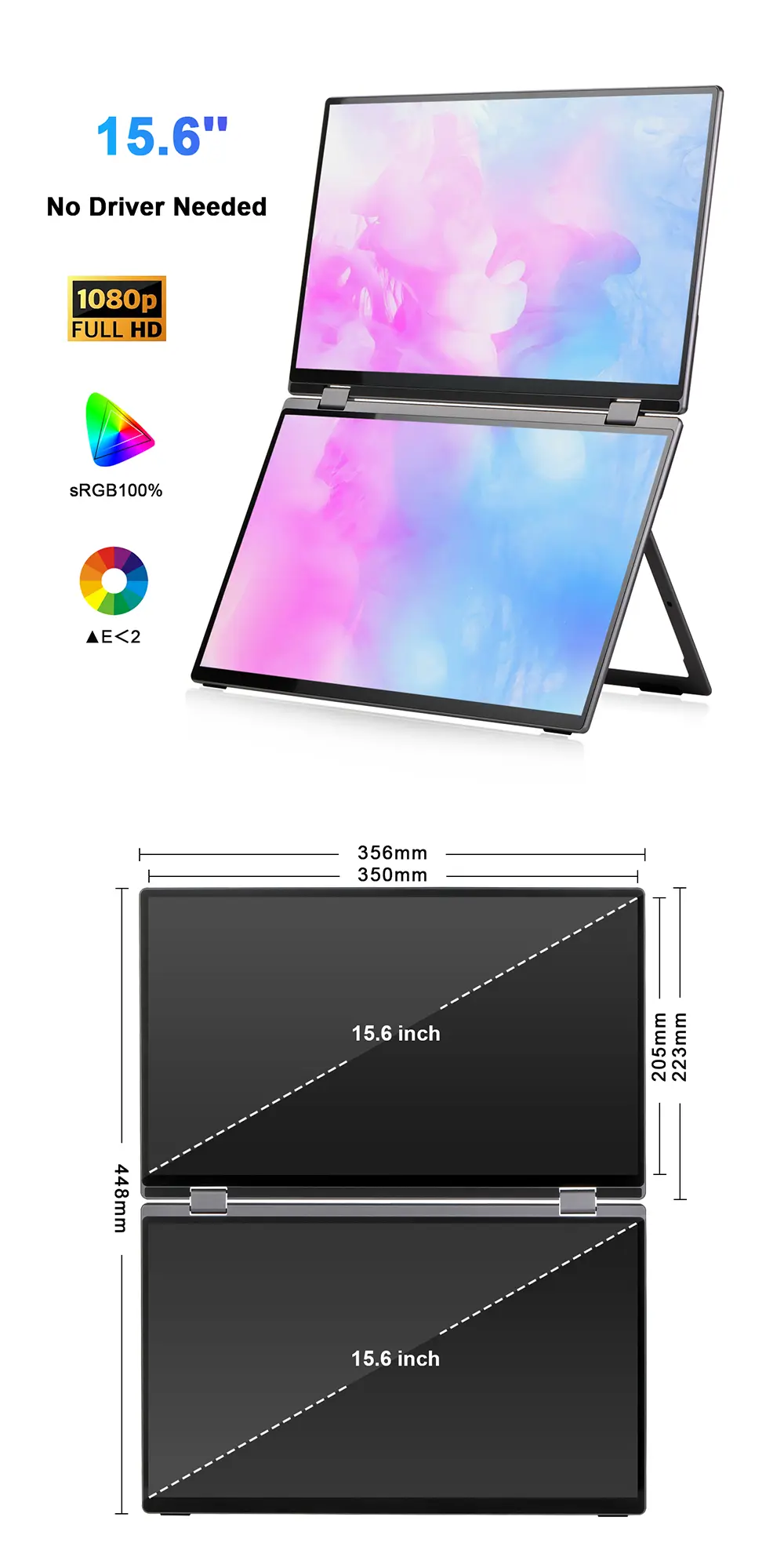 Custom 15.6 Inch 1080P IPS Folding Dula Screen Monitor Touchscreen Triple Portable Monitor for Laptop