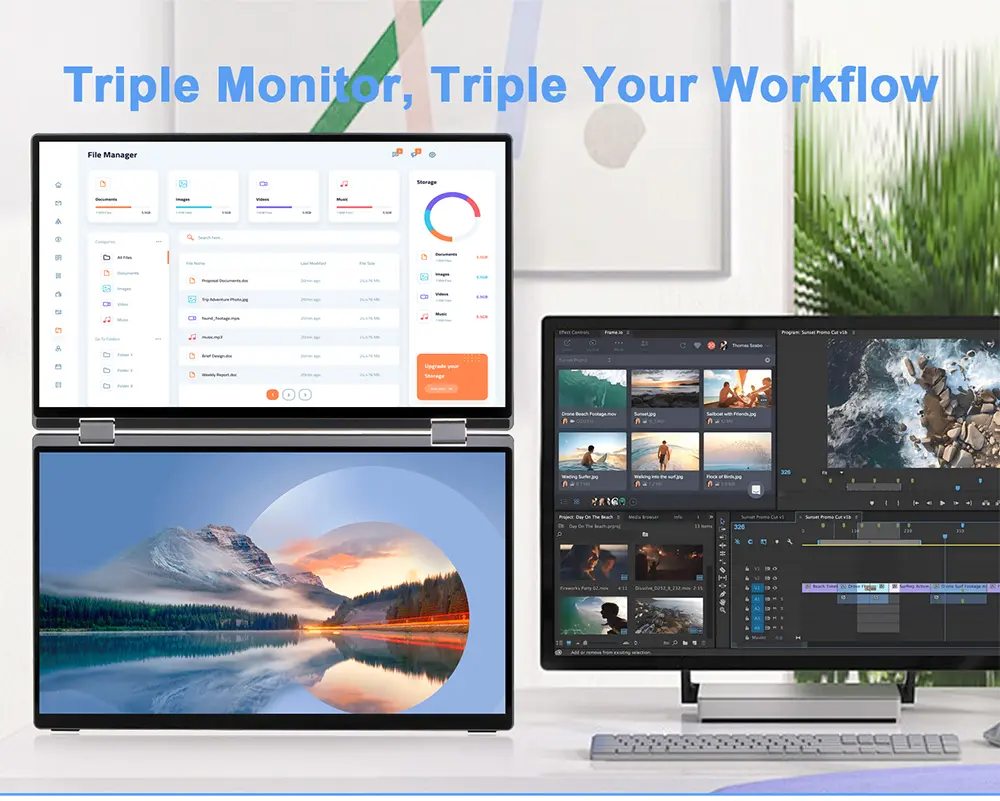 Custom 15.6 Inch 1080P IPS Folding Dula Screen Monitor Touchscreen Triple Portable Monitor for Laptop