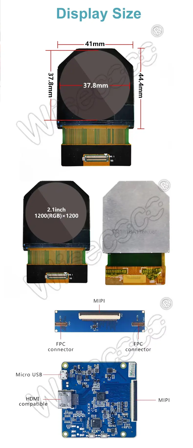 2.1 Inch 1200x1200 IPS TFT LCD Round Display
