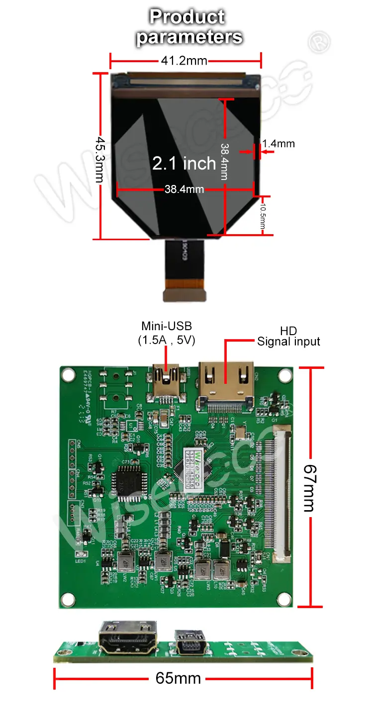 Customizable 2.1 Inch 1600x1600 Dual LCD Display Smart Vr Module FHd Small Octagon Screen