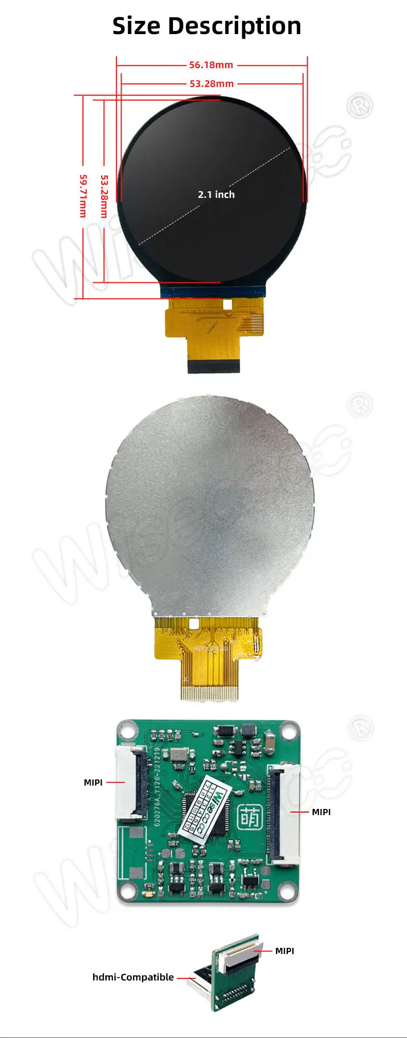 2.1 Inch 480x480 Round IPS TFT LCD Display Circular LCD Display