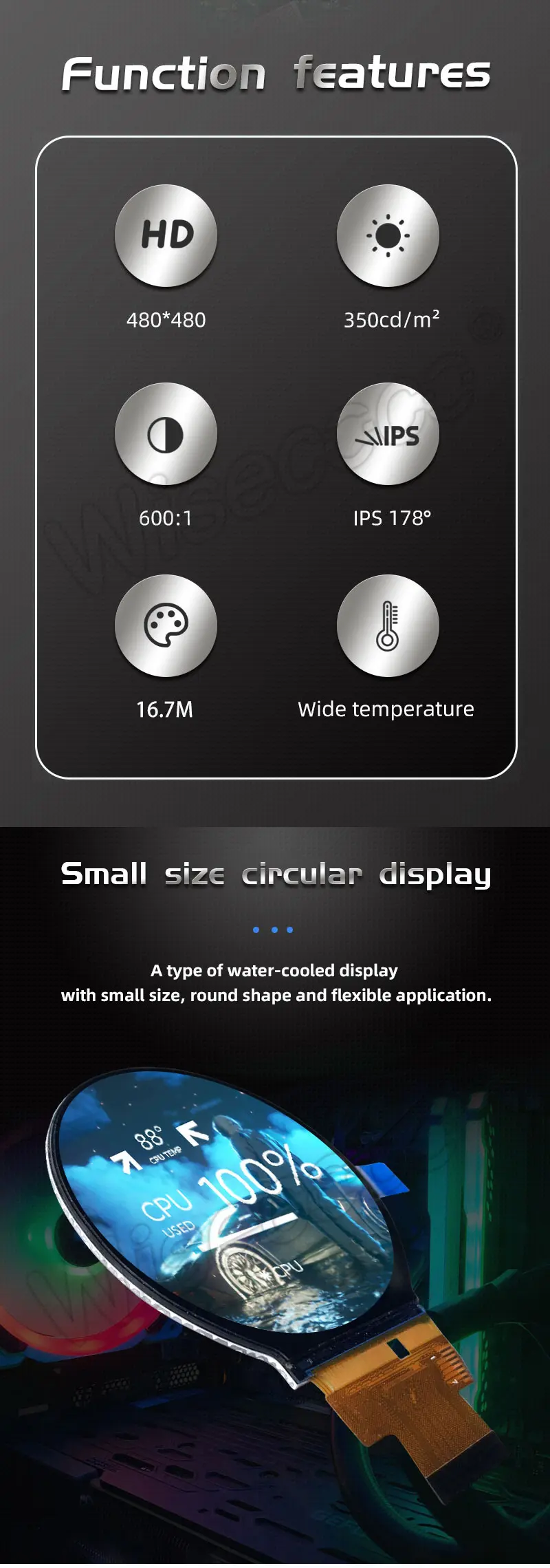 2.1 Inch 480x480 Round IPS TFT LCD Display Circular LCD Display