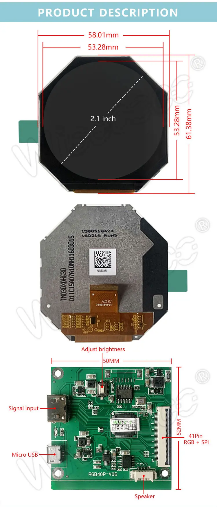 2.1 Inch 480x480 IPS Round Lcd Display Module description