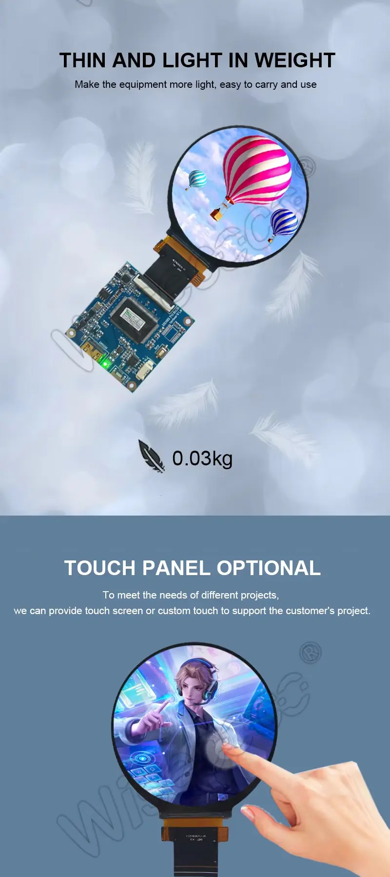 2.8 Inch 480x480 FHD Round Display touch optional