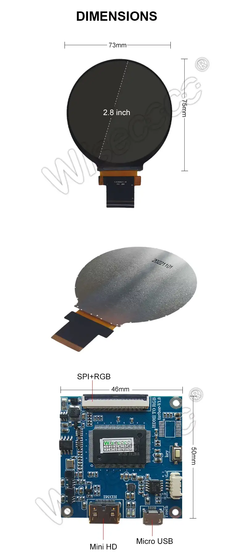 2.8 Inch 480x480 FHD Round Display dimensions