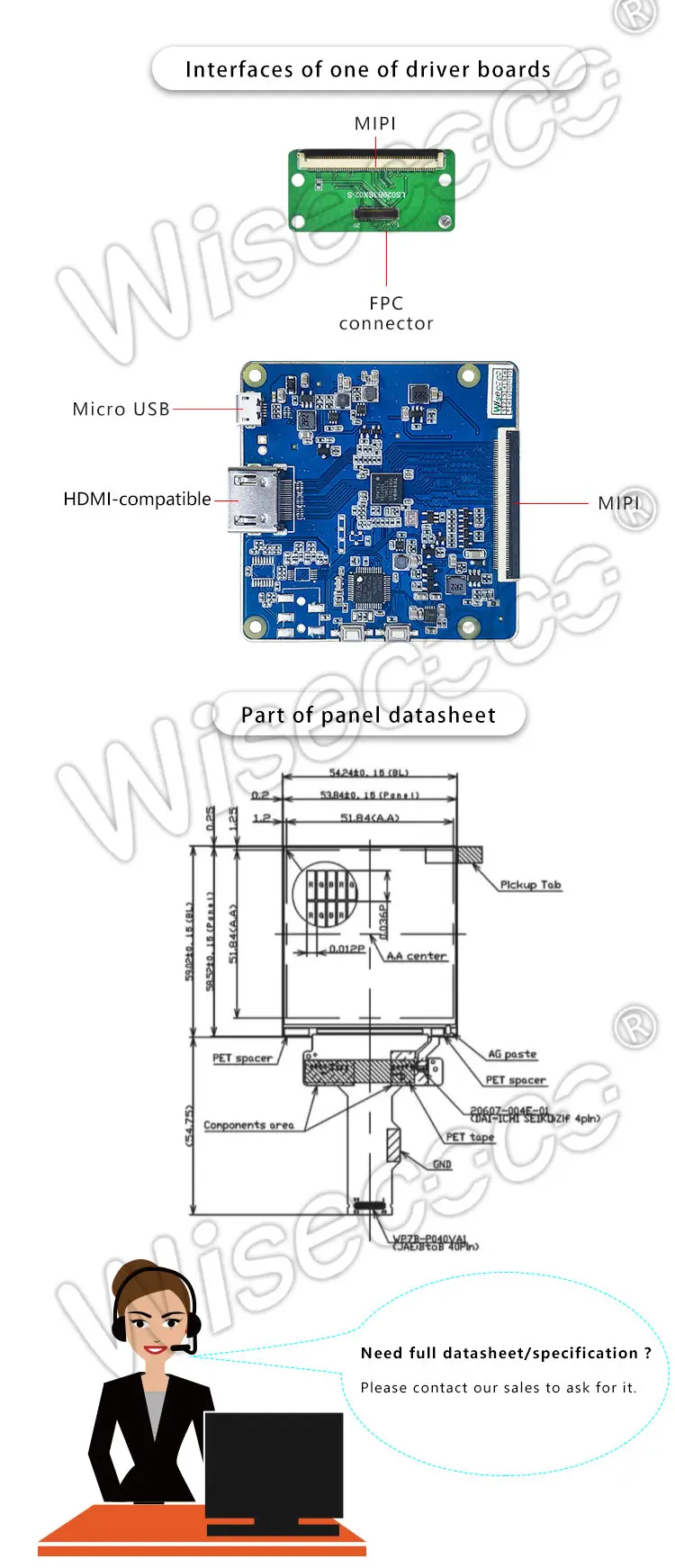 Wisecoco 2.9 Inch 1440x1440 Square LCD Display MIPI Small IPS LCD Modules