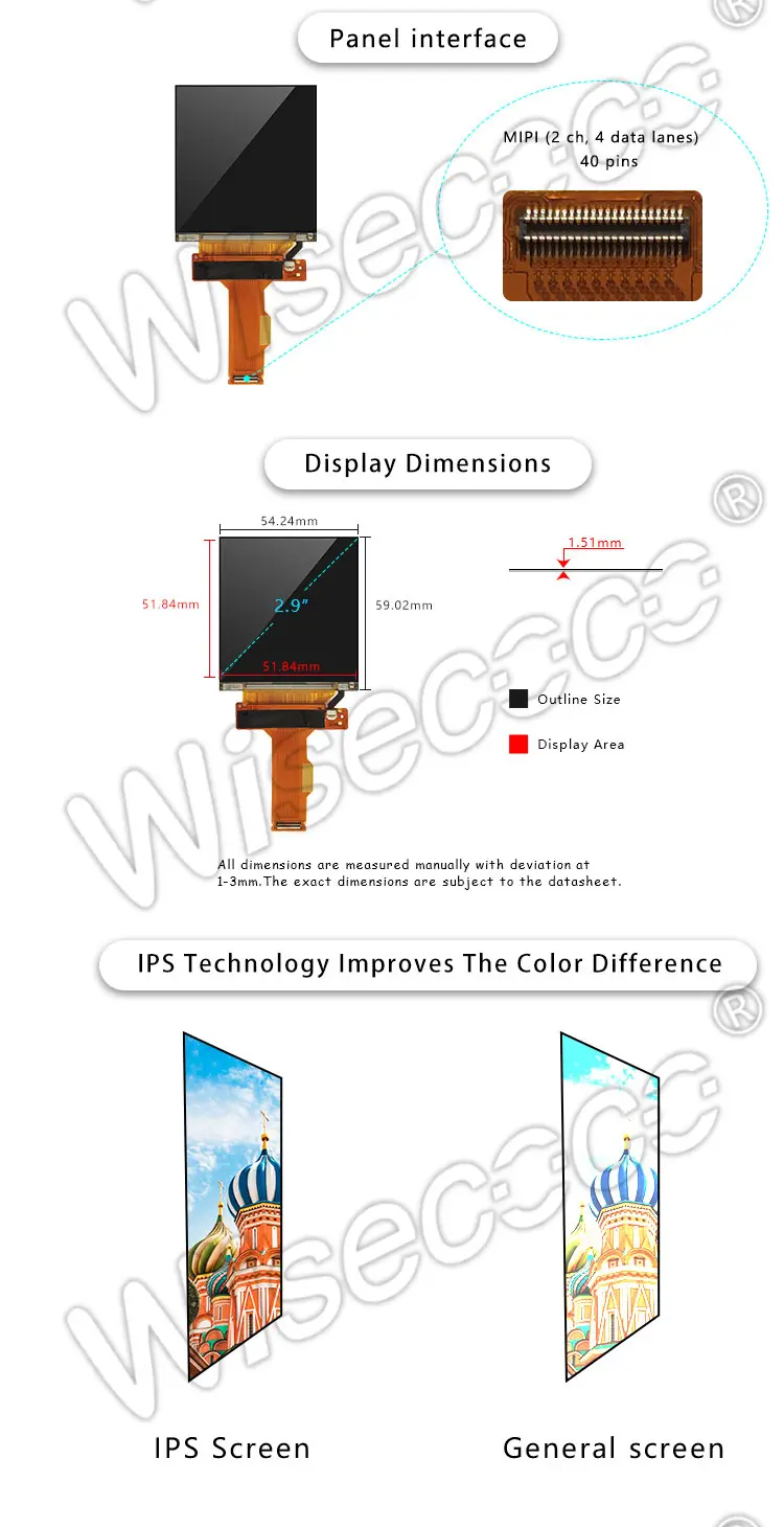 Wisecoco 2.9 Inch 1440x1440 Square LCD Display MIPI Small IPS LCD Modules