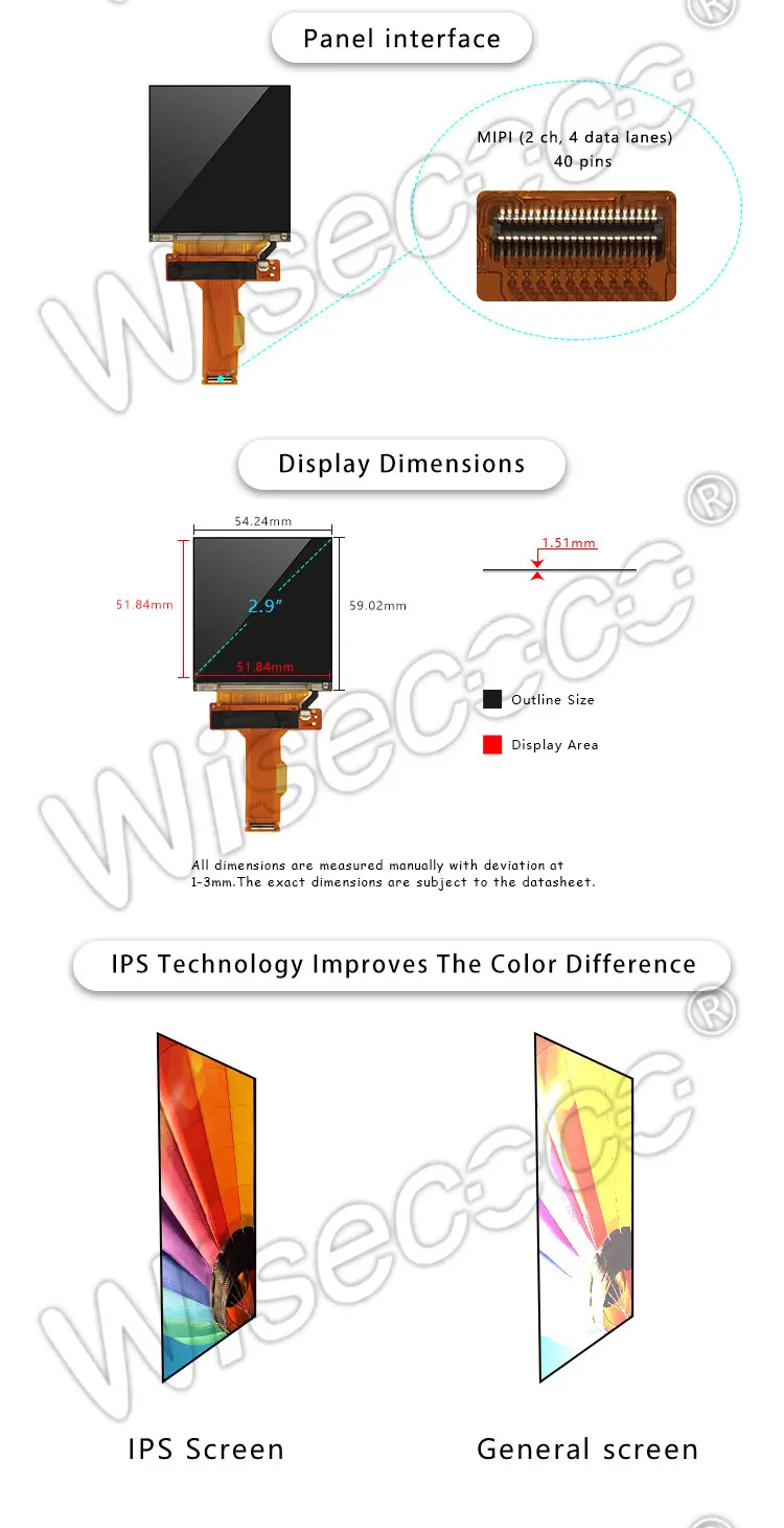 2.9 Inch 1440*1440 Dual Square LCD Screen TFT Lcd Display