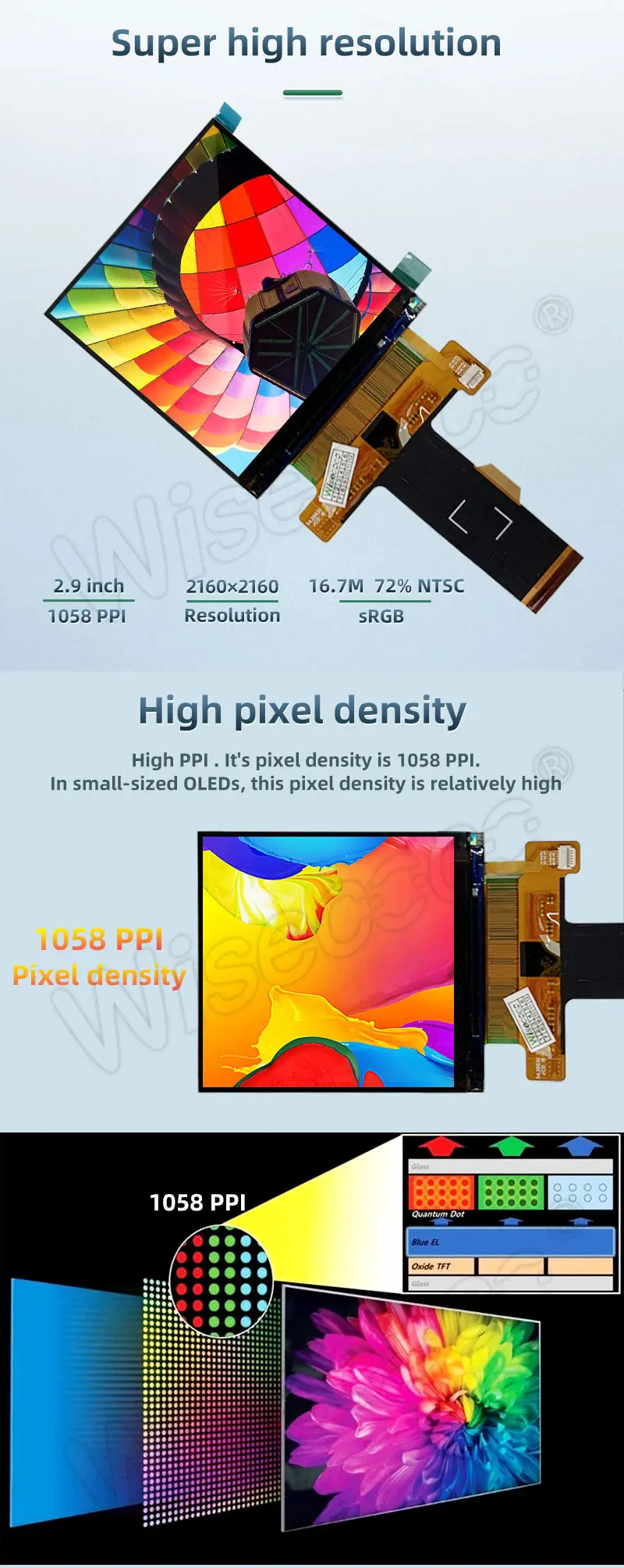 2.9 Inch 2160*2160 Super High Resolution Square IPS TFT LCD Display Module