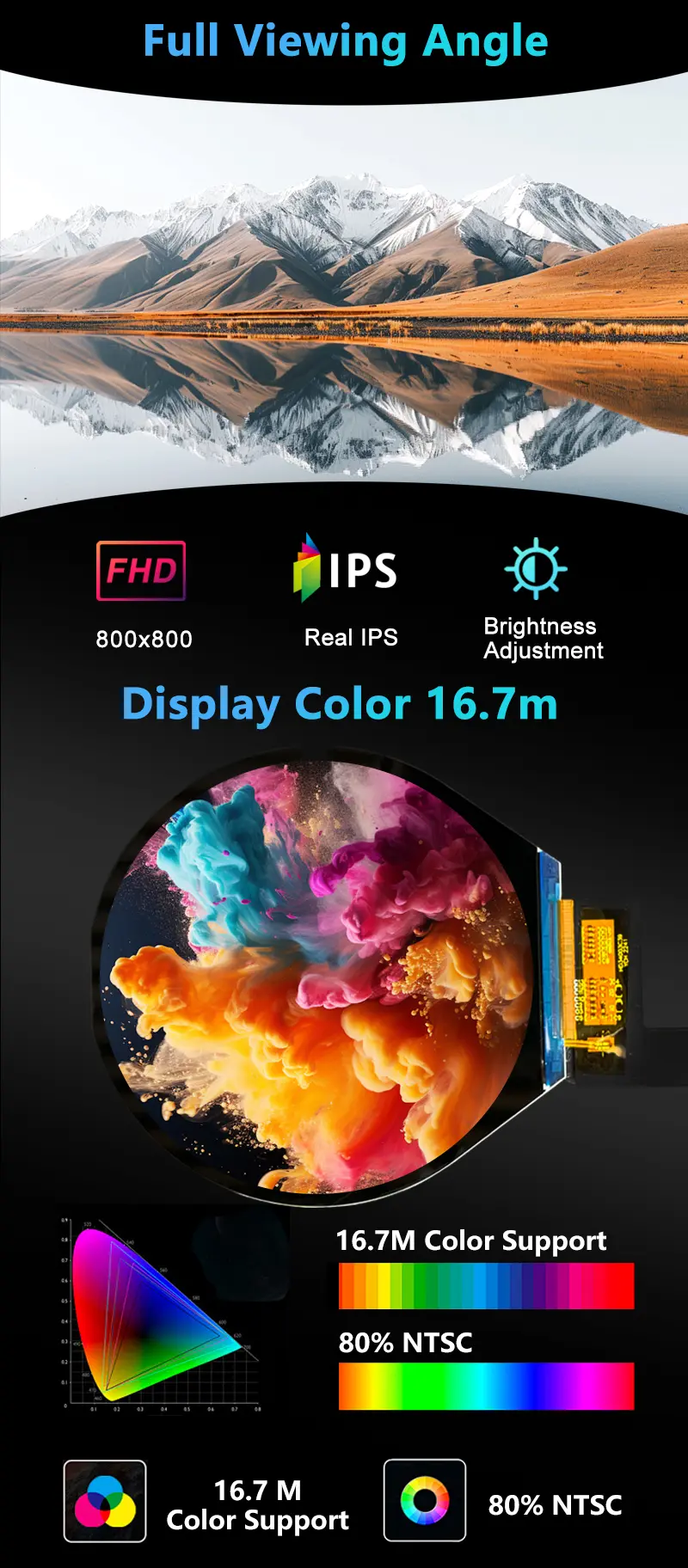 Custom 3.4 Inch 800x800 FHD IPS Round Display Brightness Adjustable Circular Screen 