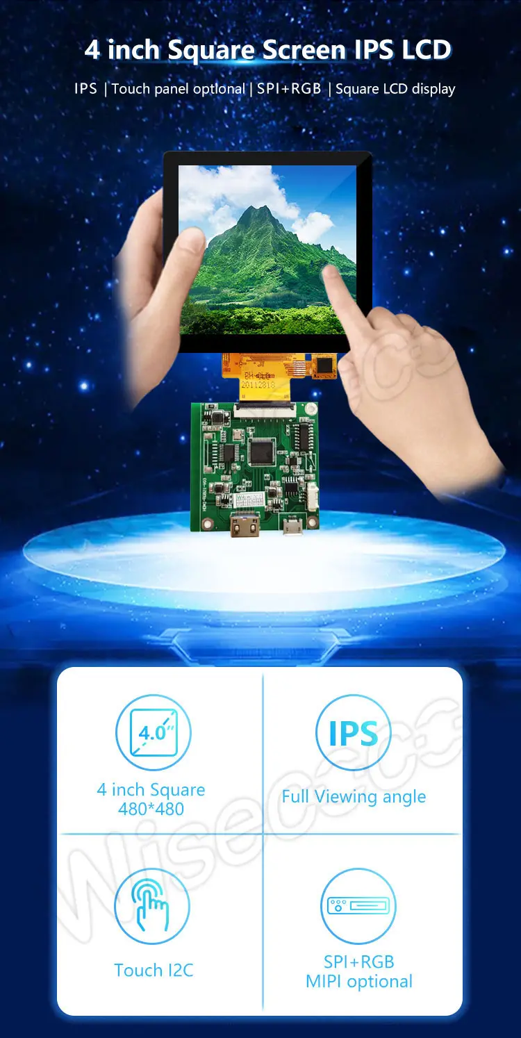 4 Inch 480x480 Square IPS TFT LCD Screen SPI+RGB LCD Module with Touch Panel