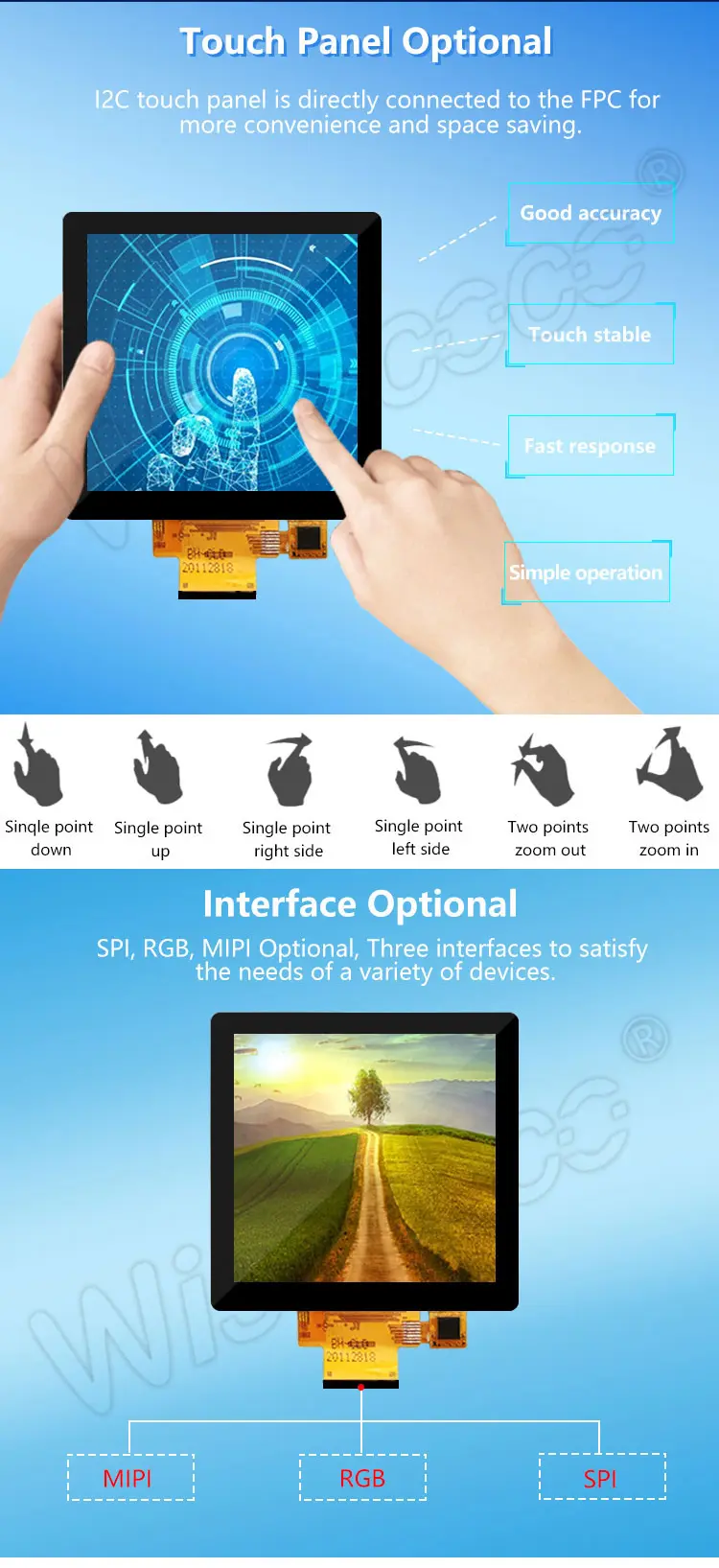 4 Inch 480x480 IPS TFT LCD Screen with Touch Panel Optional