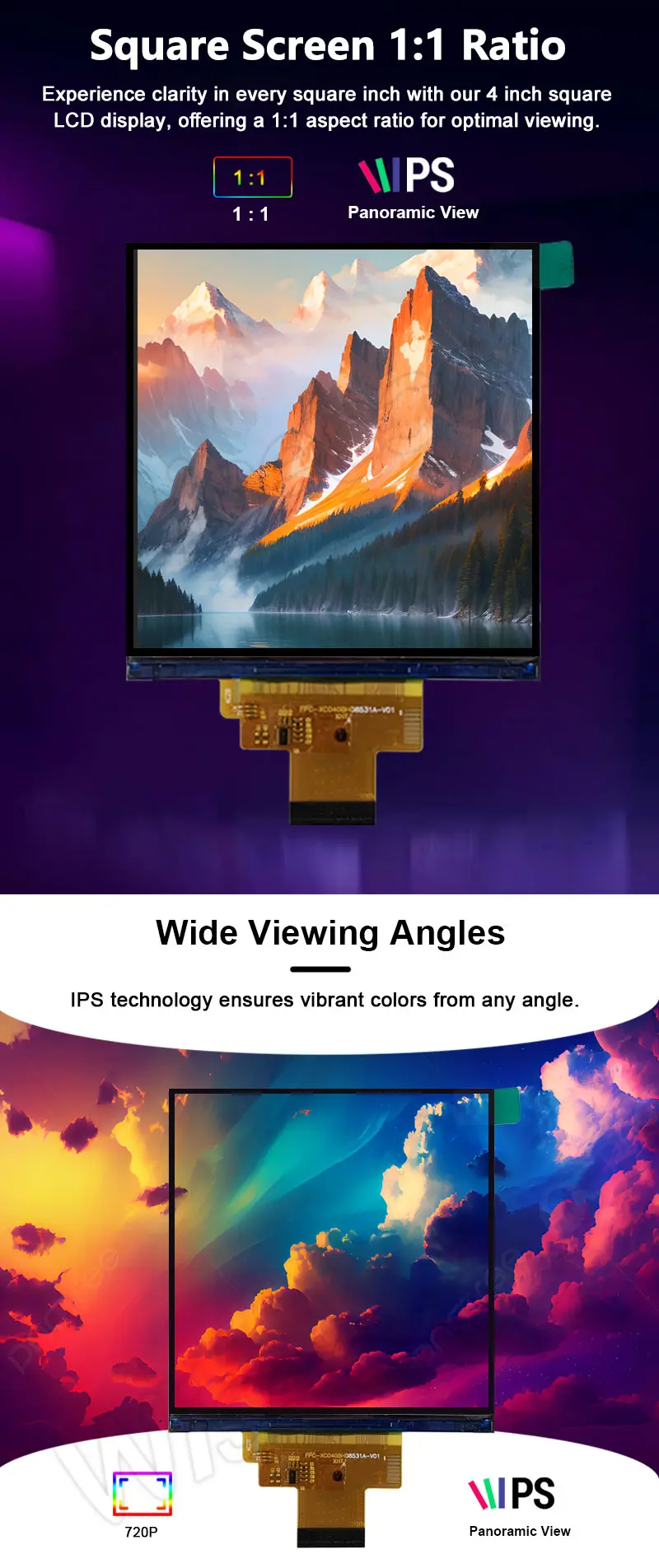 4 Inch TFT 720*720 Ips square Screen Application