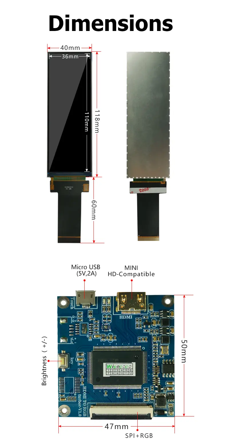 4.6 Inch 320*960 SPI+RGB Wide TFT LCD Module Screen