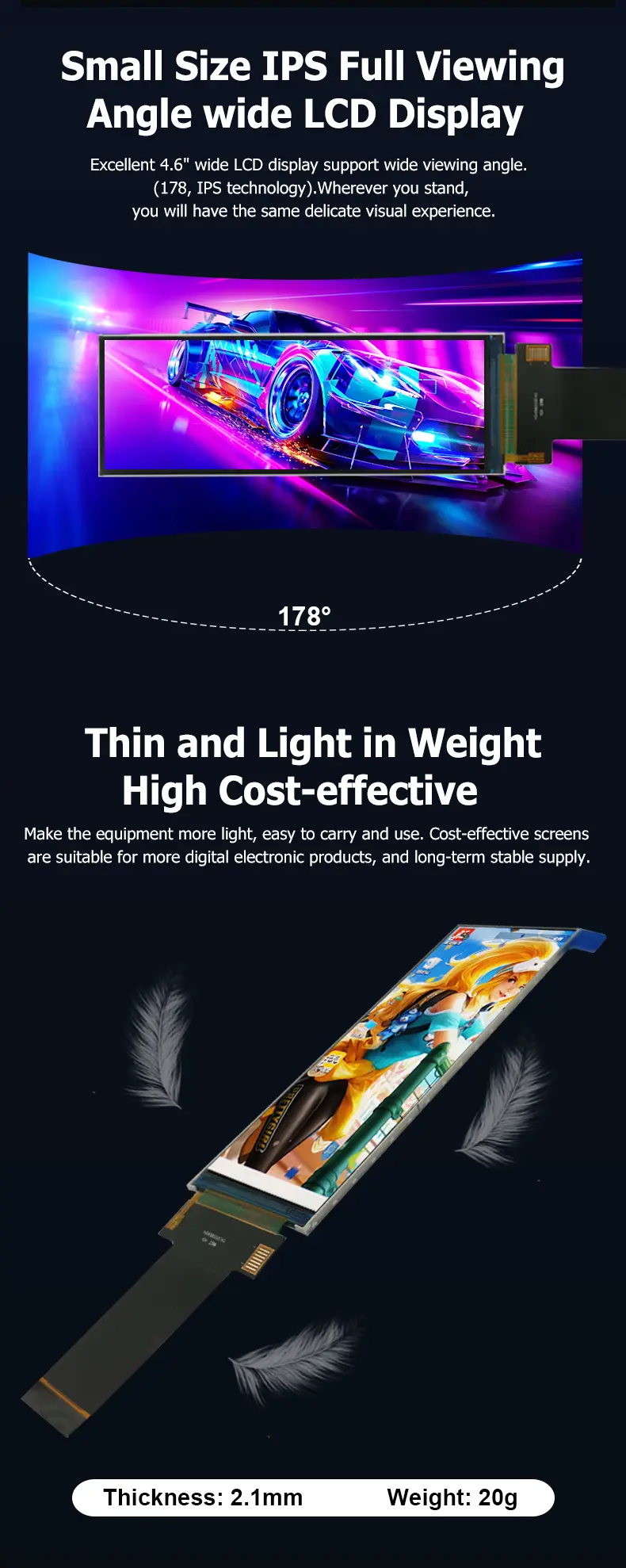 4.6 Inch 320*960 SPI+RGB Wide TFT LCD Module Screen