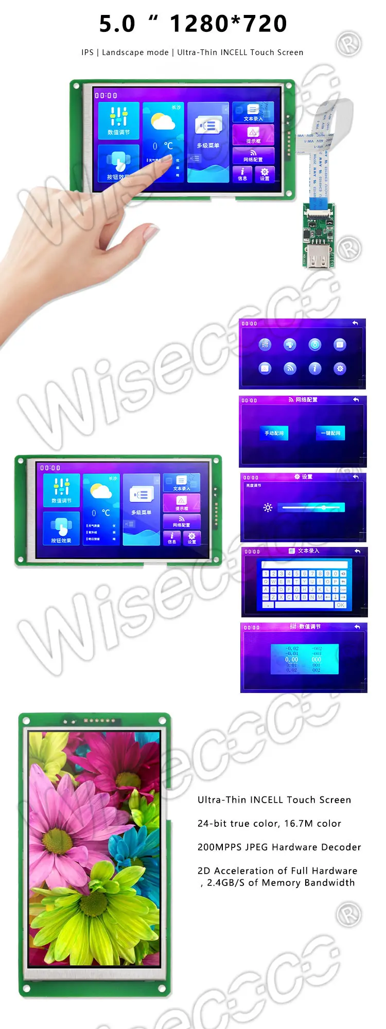 5 Inch 1280×720 Landscape IPS TFT LCD Display Module with Touch