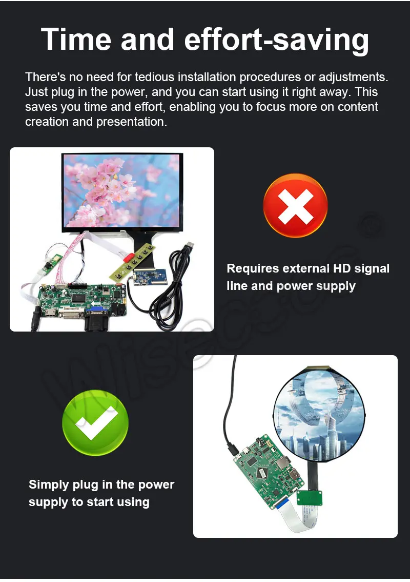 Wisecoco 5 Inch Round Display Support SD Card Usb Power Supply 1080x1080 Mipi LCD Circle Screen for Advertising