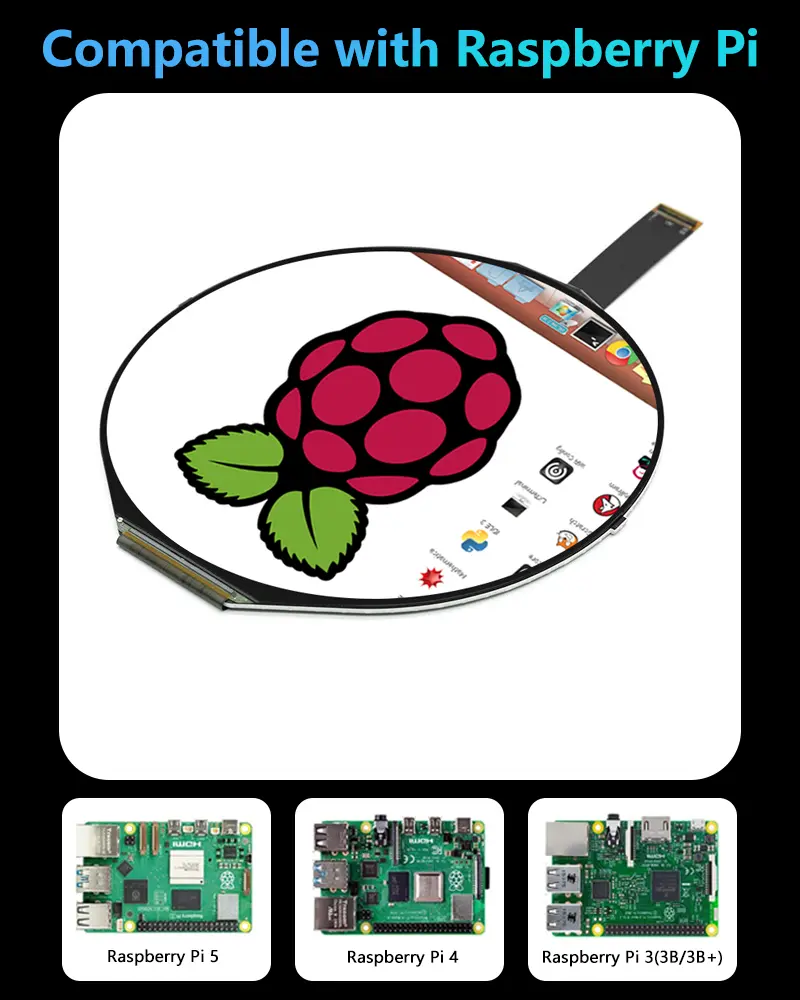 5-inch 1080*1080 High Brightness Adjustable IPS Circular LCD screen for Raspberry pi