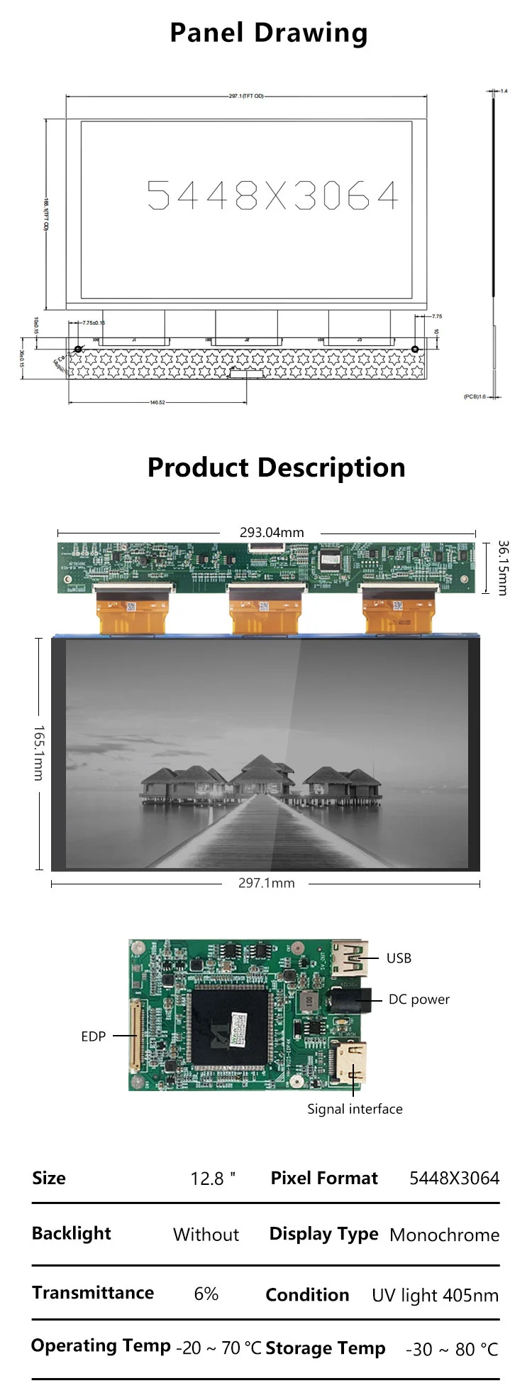 Wisecoco 12.8 Inch 6k Monochrome LCD Screen High Transmittance 5448*3064 3D Printer Monochrome Display