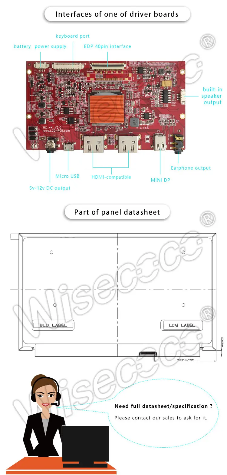 Wisecoco 15.6 Inch 3840*2160 4K IPS TFT LCD Display