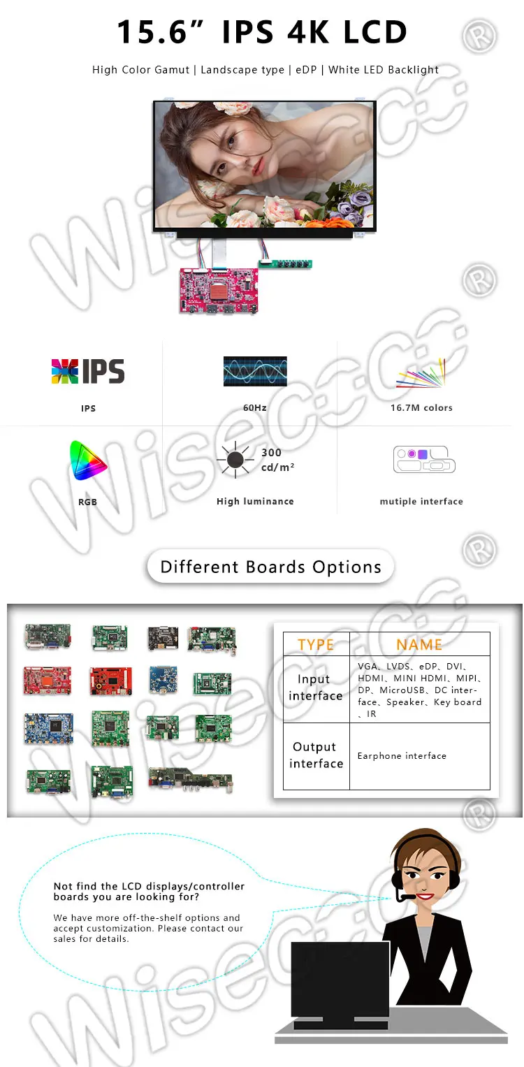 Wisecoco 15.6 Inch 3840*2160 4K IPS TFT LCD Display