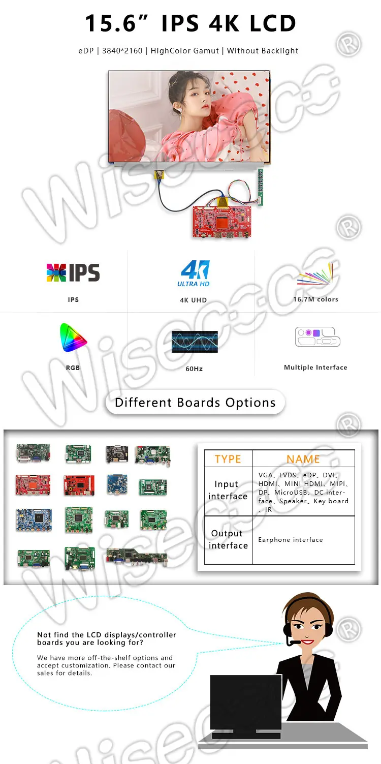 15.6 Inch 3840*2160 UHD 4K Screen Panel Without Backlight