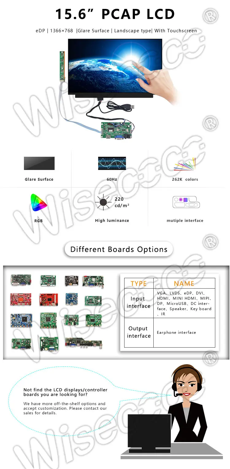 15.6" 40 Pin EDP Laptop TFT LCD Module Capacitive Touch Screen with Controller