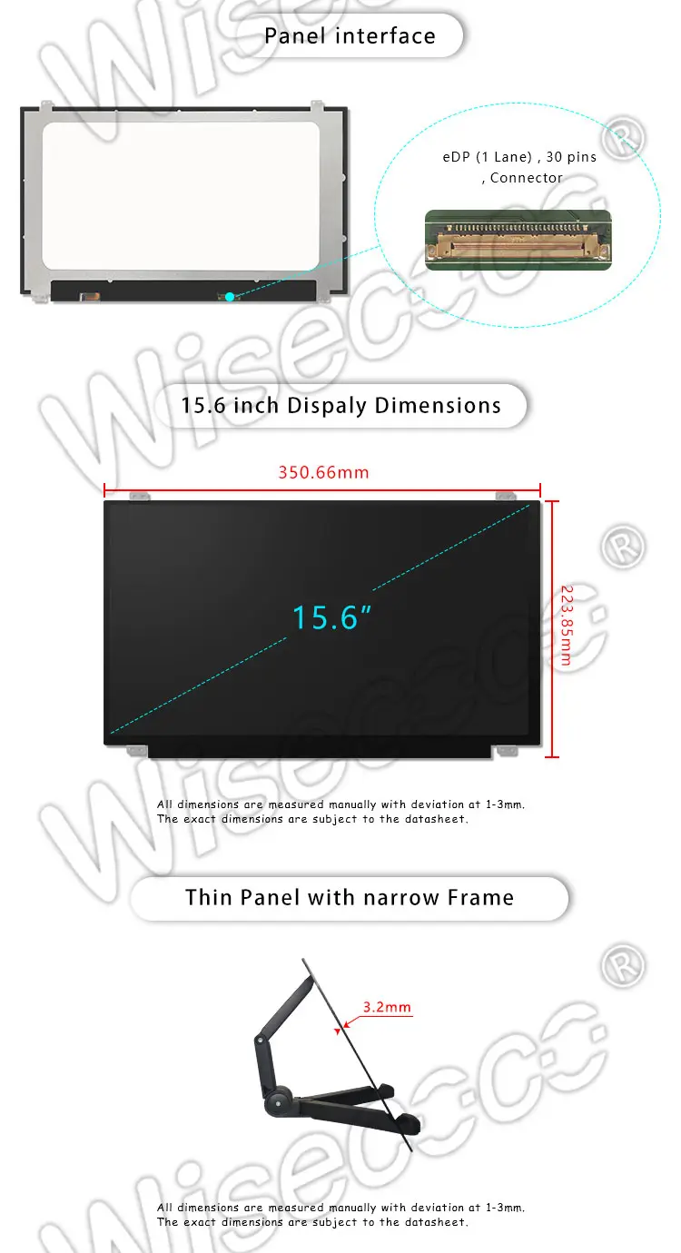 Wisecoco 15.6 Inch 1366*768 WXGA Slim LCD Display 30 Pins EDP LCD Module
