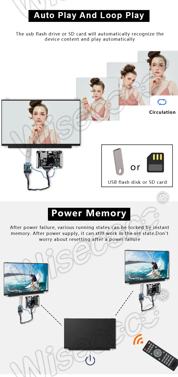 Wisecoco 15.6 Inch 1366*768 WXGA Slim LCD Display 30 Pins EDP LCD Module