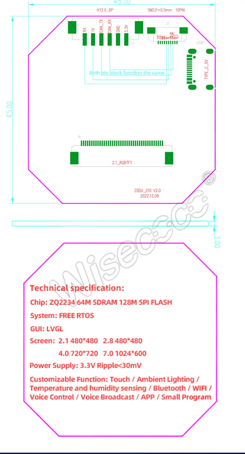 4 inch 720*720 Uart SPI+RGB Interface IPS Circular Display Screen for MCU Board