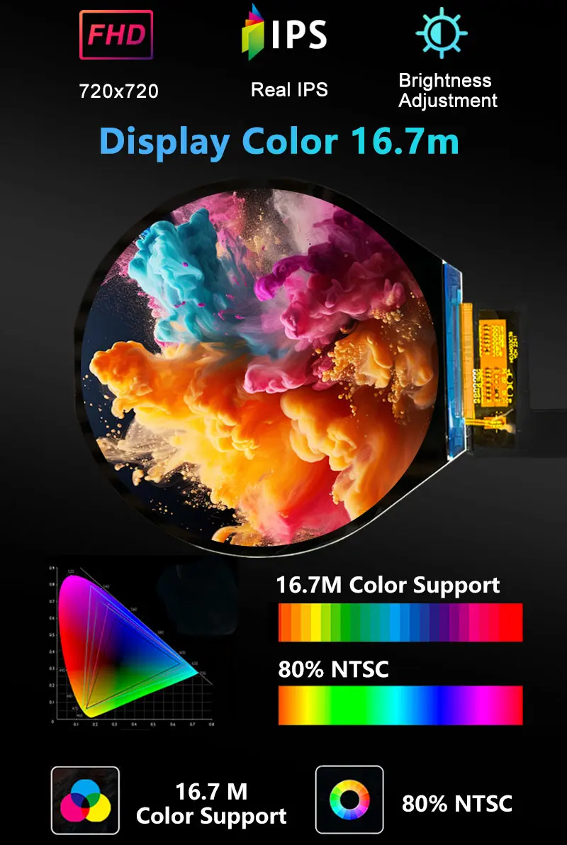 4-inch 720*720 Resolution 16.7M Color IPS Full-view MIPI Circular LCD Display Module