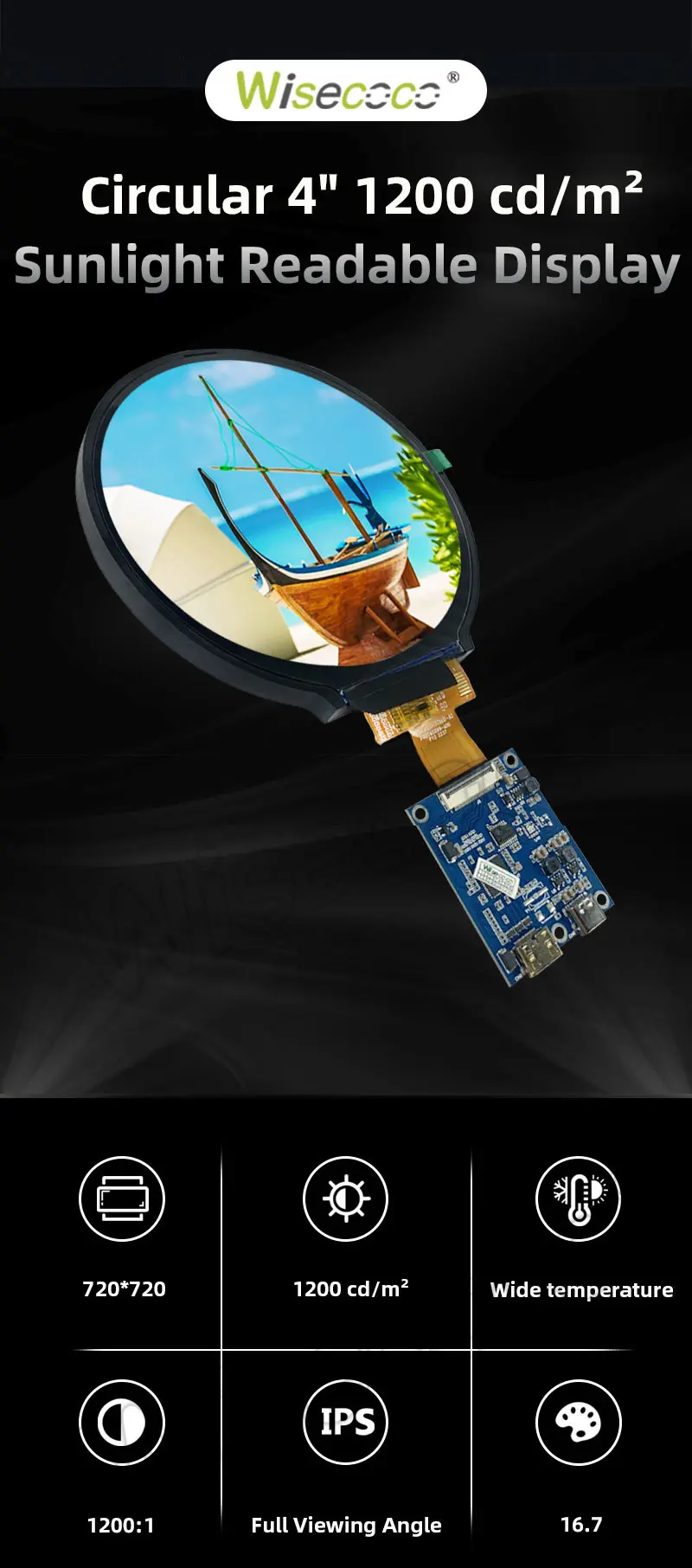 4 Inch 720x720 Circular Sunlight Readable Display