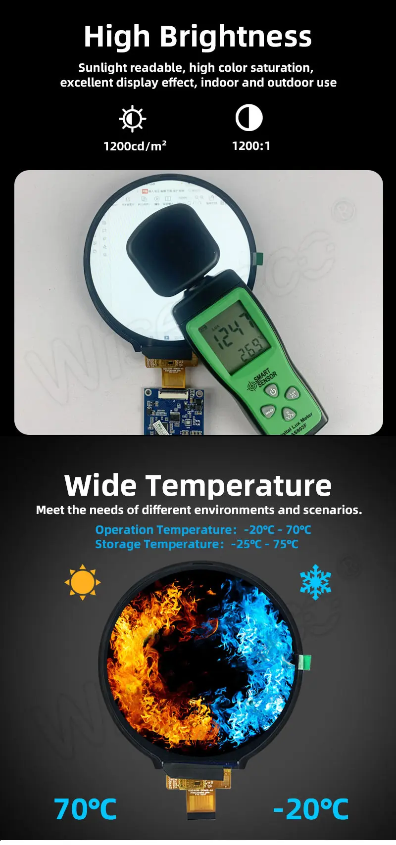 4 Inch 720x720 Circular Sunlight Readable 1200 nits High Brightness Display