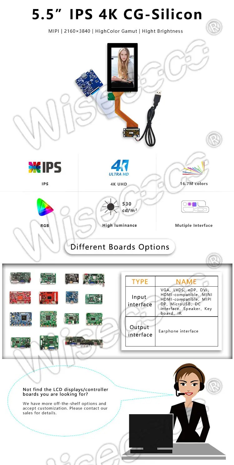 5.5 Inch 3840x2160 4K LCD Panel Touch Screen Display