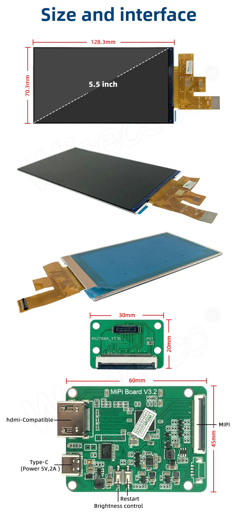 5.5 Inch 1080*1920 Resolution LCD Display Screen 1200 Nits High Brightness IPS Tft Lcd Module