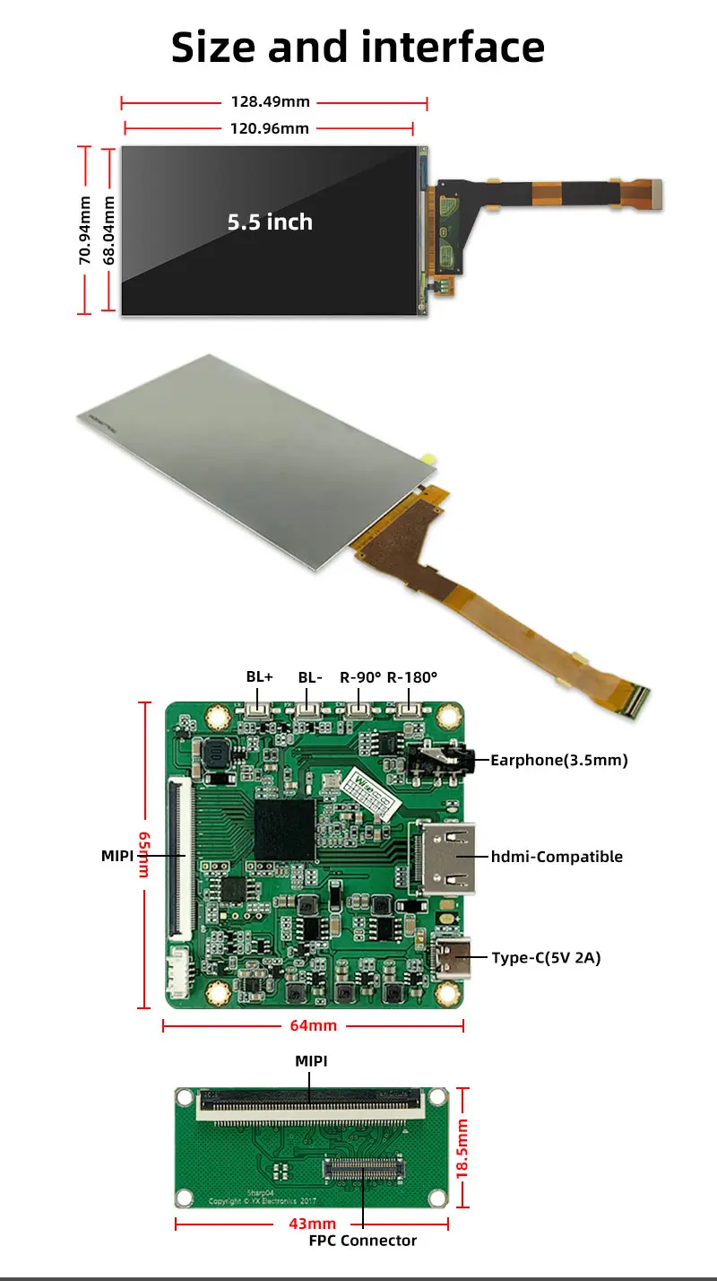 5.5 Inch 2560x1440 Landscape Screen 60Hz 450Nits Brightness Full Viewing Angle TFT LCD Display