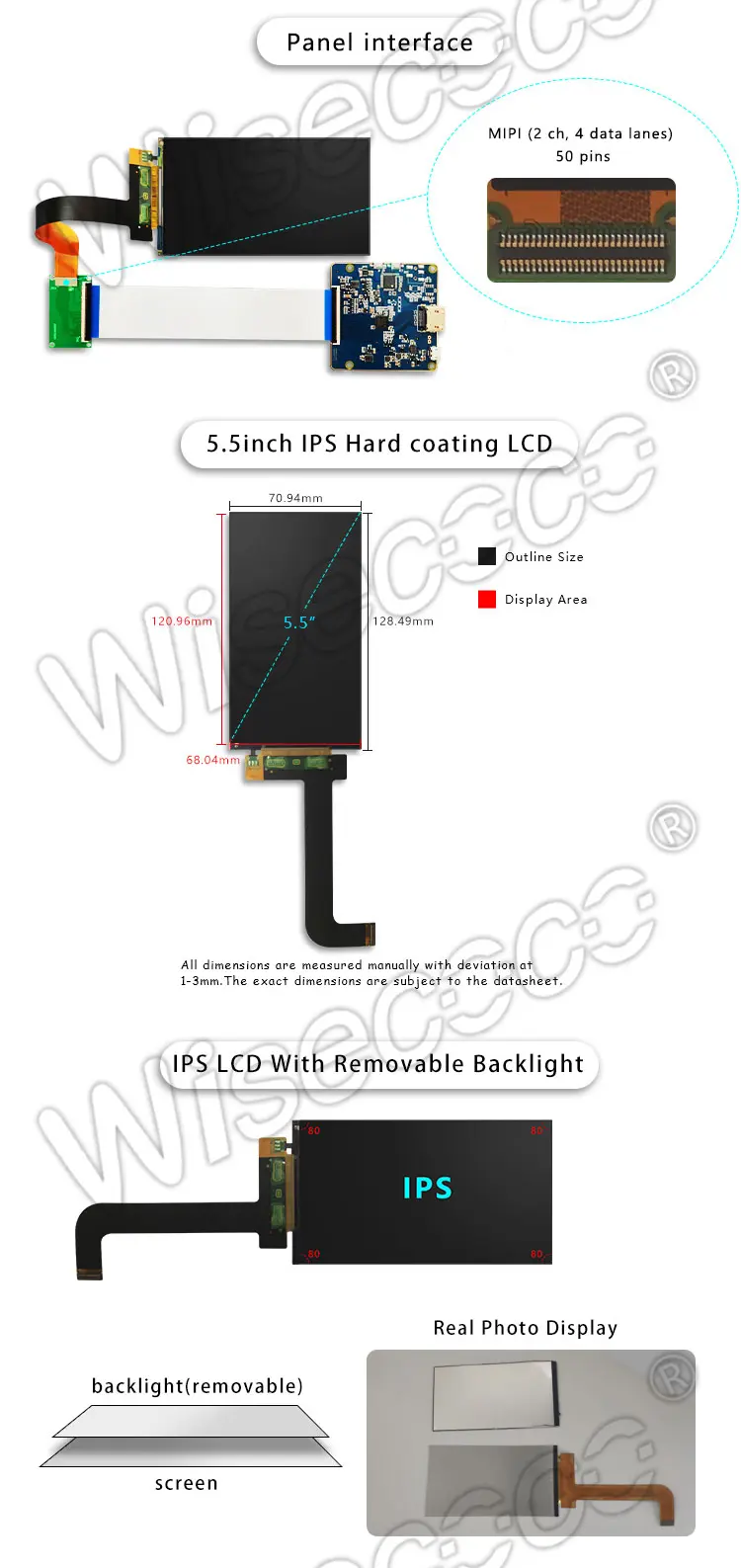 5.5 inch 2K 2560*1440 Resolution MIPI DSI Interface TFT LCD Display Module with Connector